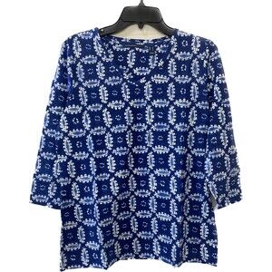 Isaac Mizrahi Live! Women's Top Sz Small Printed Pima Cotton V-Neck Blue